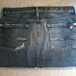 7 For All Mankind Women Distressed Frayed Denim Mini Skirt Size 28
